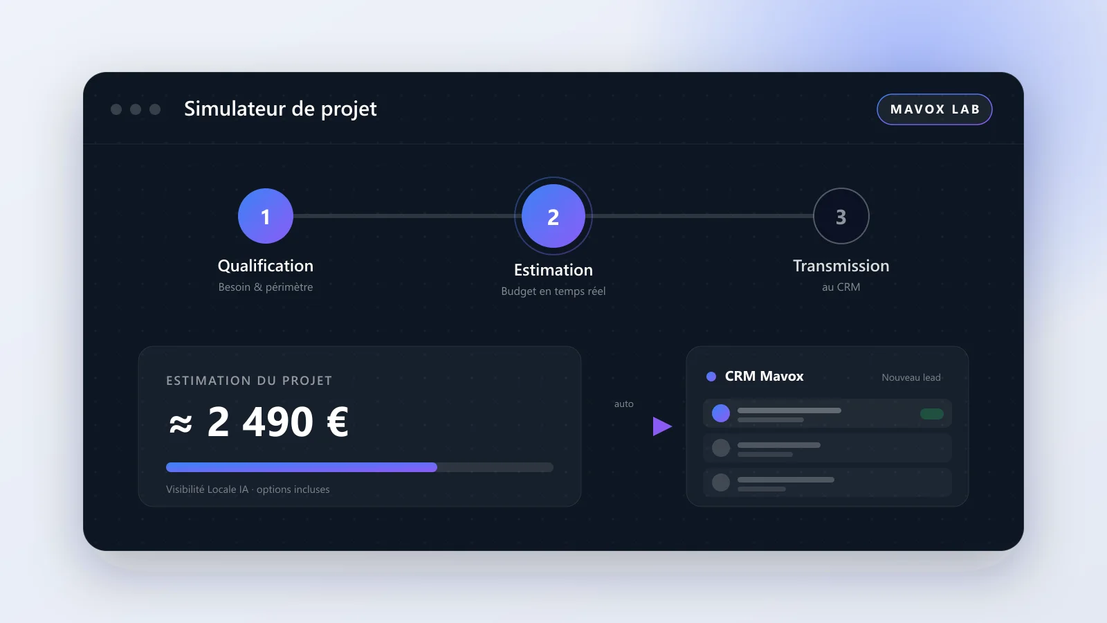 Aperçu du projet Simulateur de projet — Mavox Lab