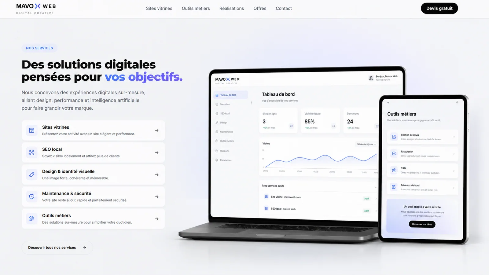 Solutions digitales Mavox Web pour PME : sites vitrines et outils métiers